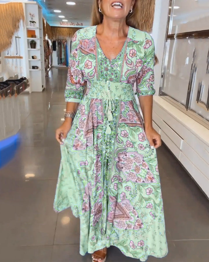 Arlena™ | V-Neck 3/4 Sleeve Vacation Dress