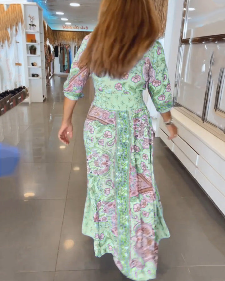 Arlena™ | V-Neck 3/4 Sleeve Vacation Dress