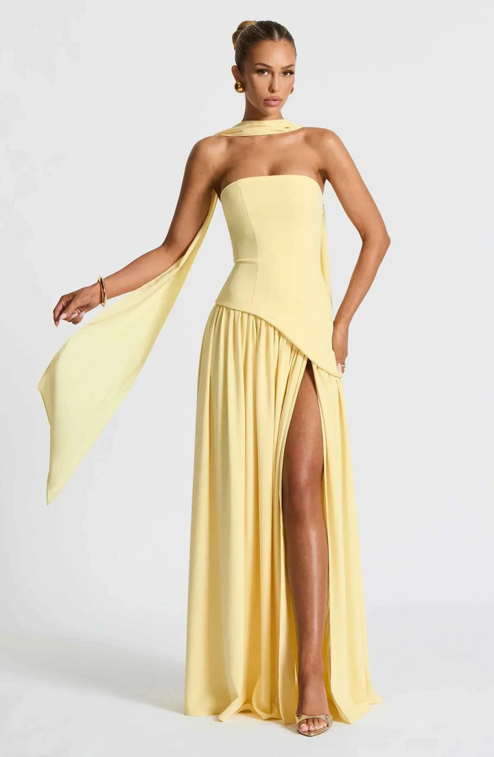 Maliyah | Long Wedding Dress with Slit and Drapery