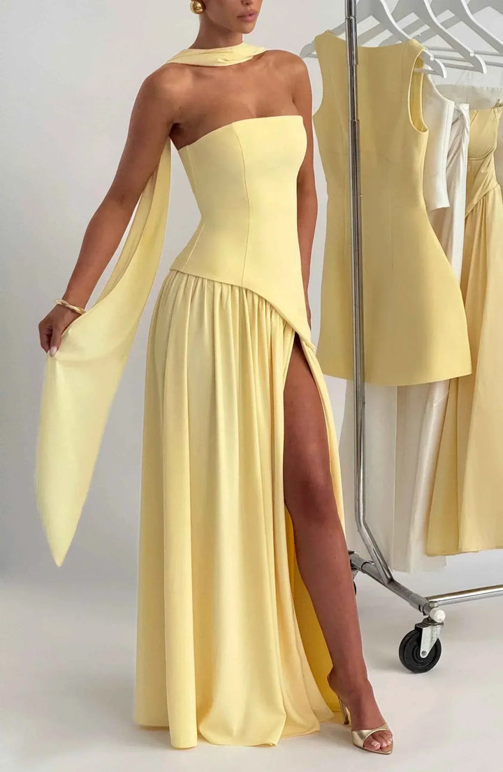 Maliyah | Long Wedding Dress with Slit and Drapery