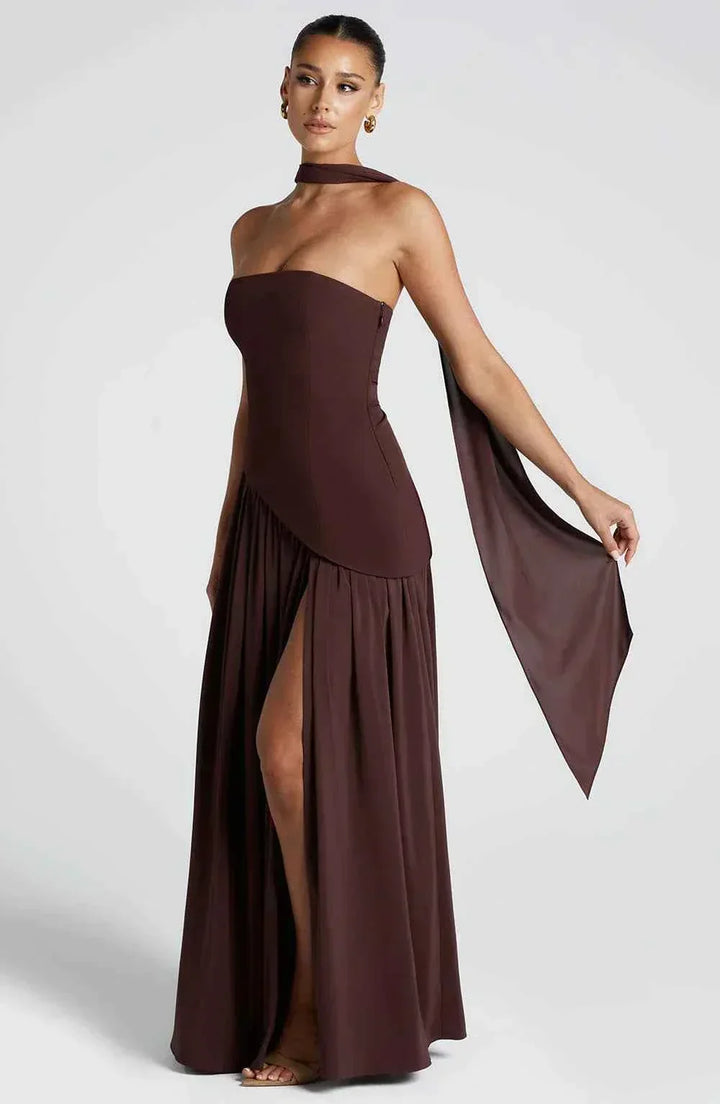 Maliyah | Long Wedding Dress with Slit and Drapery