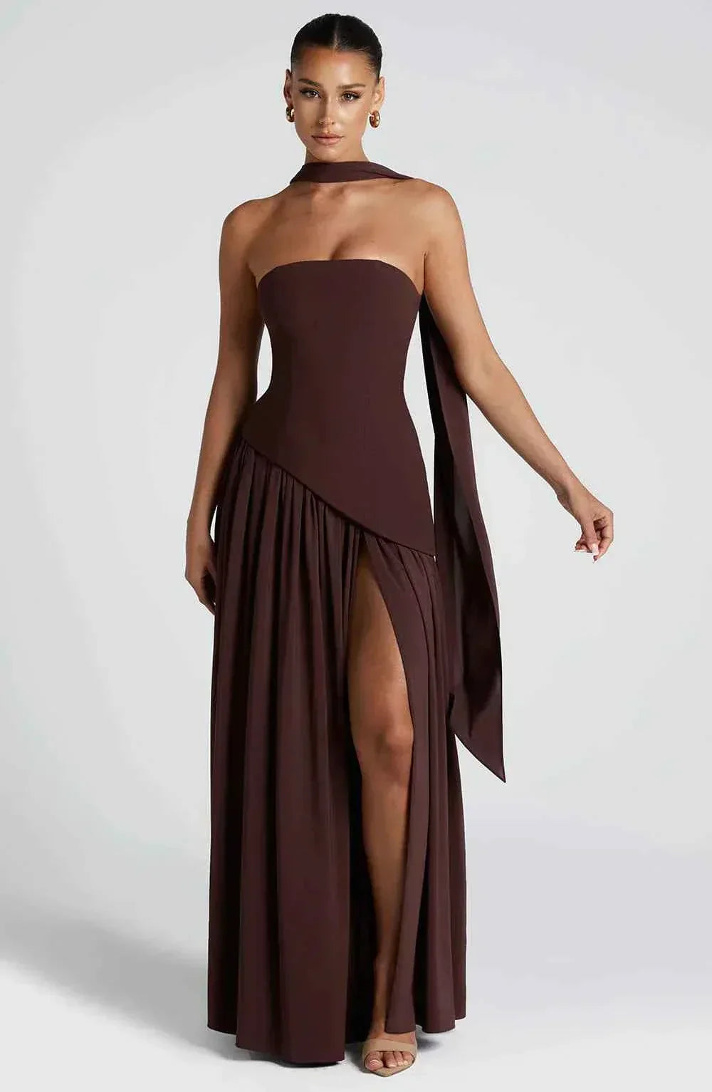 Maliyah | Long Wedding Dress with Slit and Drapery