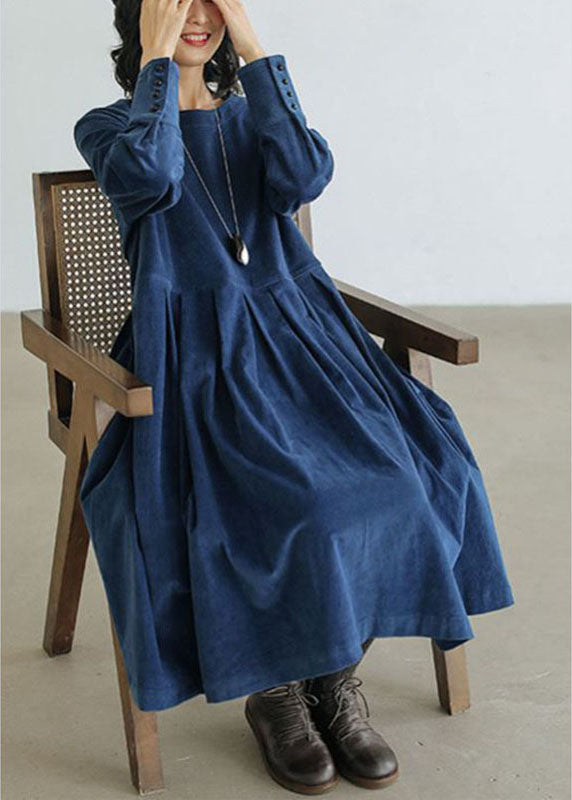 Amélie™ | French Blue Corduroy Patchwork Dress