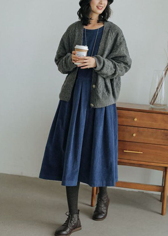 Amélie™ | French Blue Corduroy Patchwork Dress