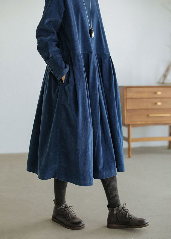Amélie™ | French Blue Corduroy Patchwork Dress