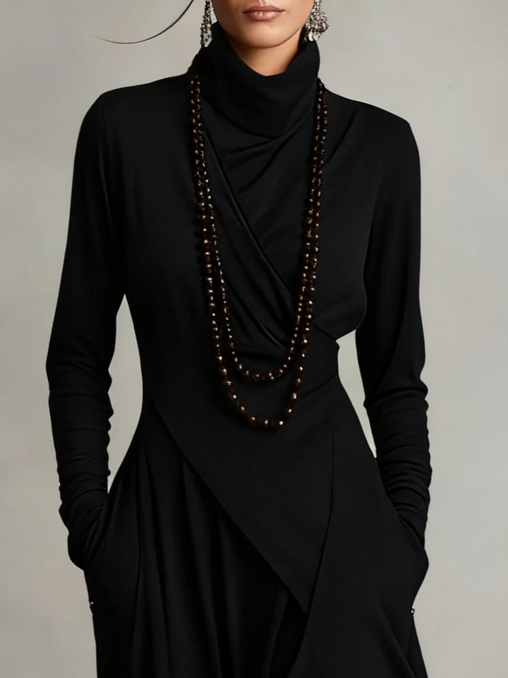 Elowen – Elegant High-Neck Asymmetrical Maxi Dress