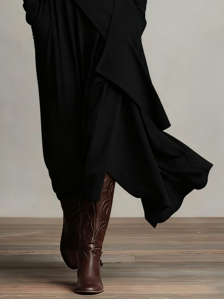 Elowen – Elegant High-Neck Asymmetrical Maxi Dress