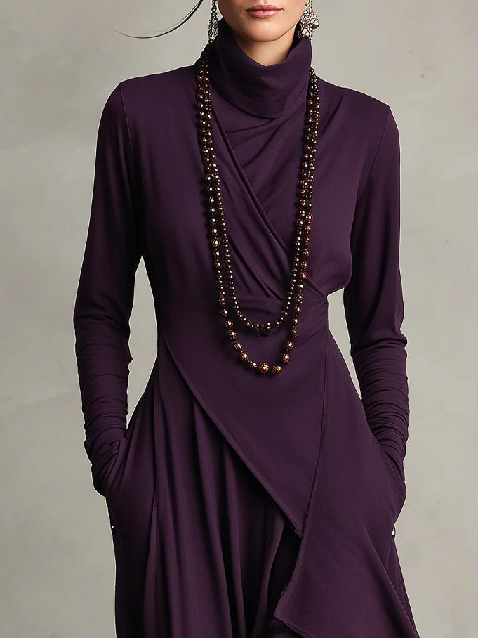 Elowen – Elegant High-Neck Asymmetrical Maxi Dress