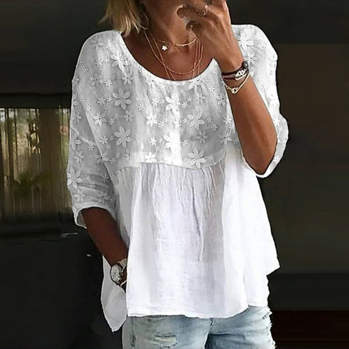 Blouse with Embroidered Floral Patchwork